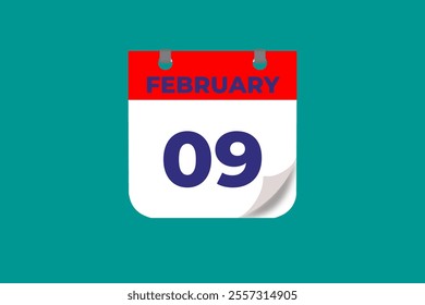 9 February calendar icon text page monthly web design on red, and blue background vector, icon, or illustration with the month of February 9