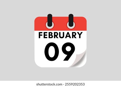 9 February calendar icon text page monthly web design on red, white, black and ash background vector, icon, or illustration with the month of February 9