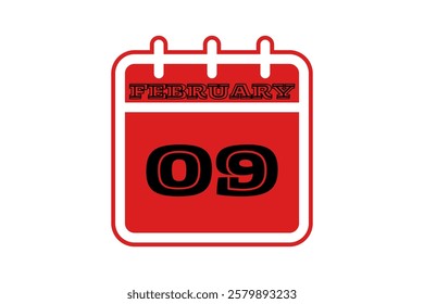 9 February calendar icon text page monthly web design on red, black and white background vector, icon, or illustration with the month of February 9