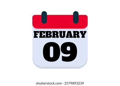 9 February calendar icon text page monthly web design on red, black and white background vector, icon, or illustration with the month of February 9