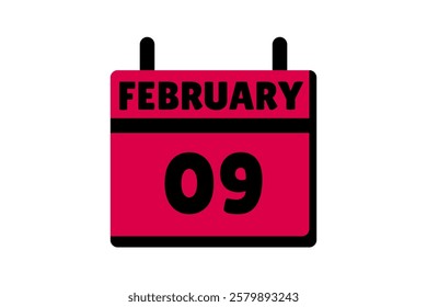 9 February calendar icon text page monthly web design on red, black and white background vector, icon, or illustration with the month of February 9
