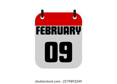 9 February calendar icon text page monthly web design on red, black and white background vector, icon, or illustration with the month of February 9