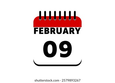 9 February calendar icon text page monthly web design on red, black and white background vector, icon, or illustration with the month of February 9
