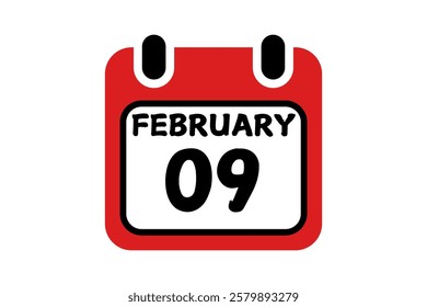 9 February calendar icon text page monthly web design on red, black and white background vector, icon, or illustration with the month of February 9