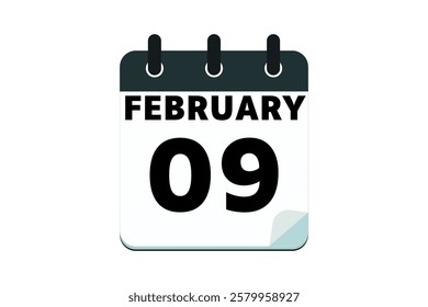 9 February calendar icon text page monthly web design on red, black deep green and white background vector, icon, or illustration with the month of February 9