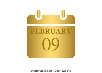 9 February calendar icon text page monthly web design on Golden and white background vector, icon, or illustration with the month of February 9