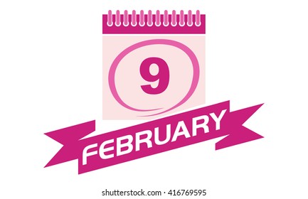  9 February Calendar with Ribbon