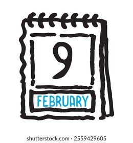 9 February date calendar - A simple yet elegant line art illustration of a date calendar captures the essence of organization and timekeeping. The clean lines and minimalistic design 