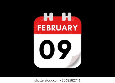 9 February month single day vector, illustration, calendar with red, gray, white and black color background calendar February 9