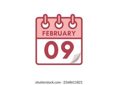 9 February month single day vector, illustration, calendar with maroon, rose and white color background calendar February 9