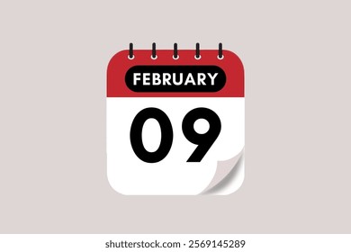 9 February month single day vector, illustration, calendar with maroon, rose and white color background calendar February 9