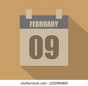 9 February vector calendar icon. Calendar page design on dark background for February days