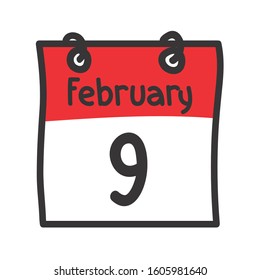 9 February. Vector flat daily calendar icon. Date and time, day, month. Holiday