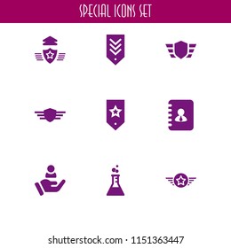 9 feedback icons in vector set. experiment, rank, customer and address illustration for web and graphic design