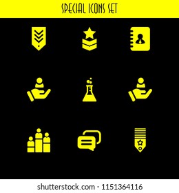 9 feedback icons in vector set. rank, talk, address and experiment illustration for web and graphic design