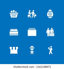 9 festive icons in vector set. holidays, gift basket, basket and waiter illustration for web and graphic design