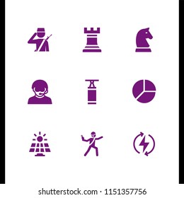 9 fight icons in vector set. power, chess, equal and grenade illustration for web and graphic design