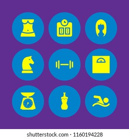 9 figure icons in vector set. swimming figure, mannequin, body and chess illustration for web and graphic design