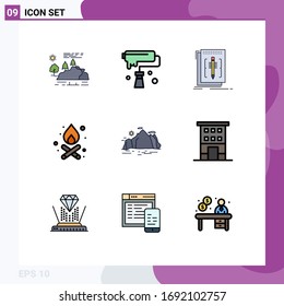 9 Filled line Flat Color concept for Websites Mobile and Apps fire; bonfire; creativity; program; editor Editable Vector Design Elements