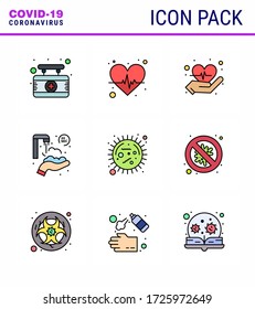 9 Filled Line Flat Color viral Virus corona icon pack such as disease; corona; care; washing; protect hands viral coronavirus 2019-nov disease Vector Design Elements