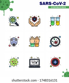 9 Filled Line Flat Color Coronavirus Covid19 Icon pack such as gloves; protect; blood; mask; epidemic viral coronavirus 2019-nov disease Vector Design Elements