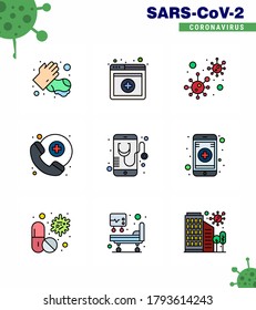 9 Filled Line Flat Color coronavirus epidemic icon pack suck as medical; health; coronavirus; survice; doctor on call viral coronavirus 2019-nov disease Vector Design Elements