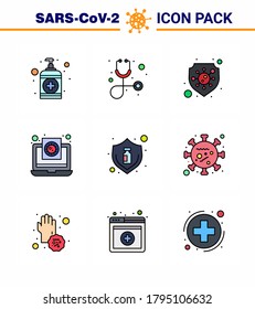9 Filled Line Flat Color Set of corona virus epidemic icons. such as protection; virus; safety; report; file viral coronavirus 2019-nov disease Vector Design Elements
