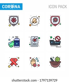 9 Filled Line Flat Color Coronavirus Covid19 Icon pack such as report; hands care; disease; sanitizer; soap viral coronavirus 2019-nov disease Vector Design Elements