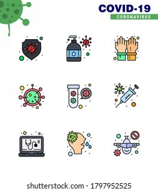 9 Filled Line Flat Color coronavirus epidemic icon pack suck as bacteria; life; gloves; covid; virus viral coronavirus 2019-nov disease Vector Design Elements