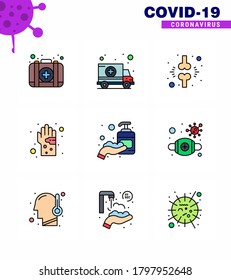9 Filled Line Flat Color Coronavirus Covid19 Icon pack such as hygiene; germ; bone; dirty; patient viral coronavirus 2019-nov disease Vector Design Elements