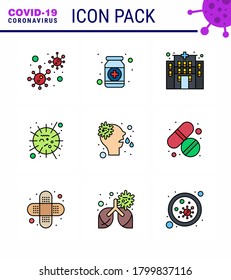 9 Filled Line Flat Color Coronavirus Covid19 Icon pack such as sars; influenza; health; flu; clinic viral coronavirus 2019-nov disease Vector Design Elements