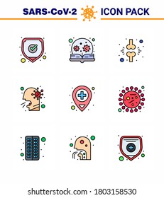 9 Línea llena de color plano Coronavirus Covid19 Icono paquete como personas; asistencia sanitaria; virus; tos; Enfermedad de coronavirus viral lesionado 2019-nov Elementos de diseño de vectores