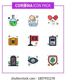9 Filled Line Flat Color coronavirus epidemic icon pack suck as medical; assistance; drugs; medicine; first aid viral coronavirus 2019-nov disease Vector Design Elements