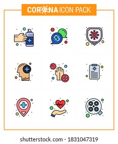 9 Filled Line Flat Color coronavirus epidemic icon pack suck as dirty; human; disease; medical; brain viral coronavirus 2019-nov disease Vector Design Elements