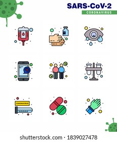 9 Ilustraciones vectoriales del virus corona de color plano de línea rellena; servicio; conjuntivitis; pregunta; enfermedad coronavirus viral médica 2019-nov Elementos de diseño de vectores