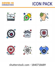 9 Línea llena de color plano Coronavirus Covid19 Paquete de iconos como riesgo; covid; apoyo; bacterias; virus de la coronavirus viral 2019-nov Enfermedad Vector Elementos de diseño