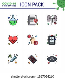 9 Filled Line Flat Color Coronavirus disease and prevention vector icon covid; pulse; protect; heart; kidney viral coronavirus 2019-nov disease Vector Design Elements