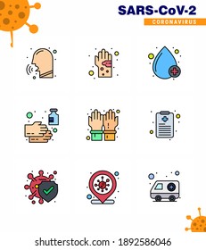 9 Filled Line Flat Color viral Virus corona icon pack such as soap; cleaning; hand; positive; drop viral coronavirus 2019-nov disease Vector Design Elements