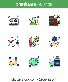 9 Filled Line Flat Color viral Virus corona icon pack such as medical; healthcare; test; virus; protection viral coronavirus 2019-nov disease Vector Design Elements