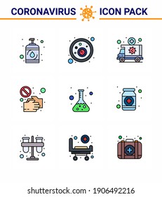9 Filled Line Flat Color viral Virus corona icon pack such as shake hand; no; ambulance; hand; vehicle viral coronavirus 2019-nov disease Vector Design Elements