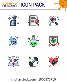 9 Línea llena de color plano coronavirus epidémico paquete succión como dengue; sangre; médico; búsqueda; gérmenes coronavirus viral 2019-nov Enfermedad Vector Elementos de diseño