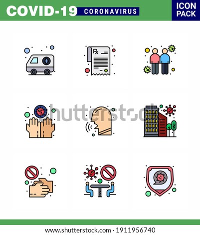 9 Filled Line Flat Color coronavirus epidemic icon pack suck as rhinitis; diseases; spread; infect; disease viral coronavirus 2019-nov disease Vector Design Elements