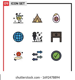 9 Filledline Flat Color concept for Websites Mobile and Apps microphone; globe; spring; geography; egg Editable Vector Design Elements