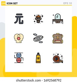 9 Filledline Flat Color concept for Websites Mobile and Apps science; setting; bedroom; mind; brain Editable Vector Design Elements