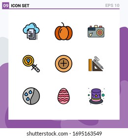 9 Filledline Flat Color concept for Websites Mobile and Apps add; search; vegetables; location; picture Editable Vector Design Elements