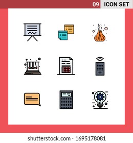 9 Concepto de color plano de línea llena para sitios web móviles y péndulo de aplicaciones; palos; notas; spa; elementos de diseño de vectores editables de incenso