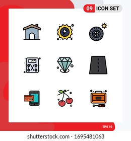 9 Filledline Flat Color concept for Websites Mobile and Apps jewelry; gemstone; summer; diamonf; scale Editable Vector Design Elements