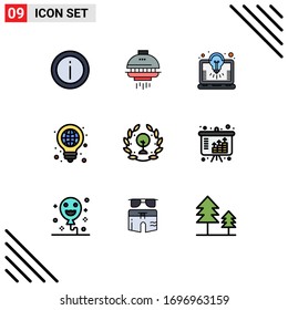 9 Concepto de color plano de línea llena para plumas Websites Mobile y Apps; globo; ufo; bulbo; elementos de diseño de vectores editables de soluciones