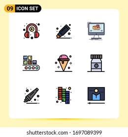 9 Filledline Flat Color concept for Websites Mobile and Apps production; management; animation; line; software Editable Vector Design Elements
