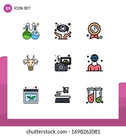9 Filledline Flat Color concept for Websites Mobile and Apps photos; images; badge; skull; bull Editable Vector Design Elements
